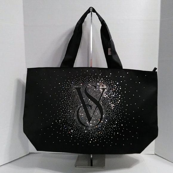 Victoria's Secret Handbags - Victoria's Secret Black Tote With Sparkling Silver Design *NWT*